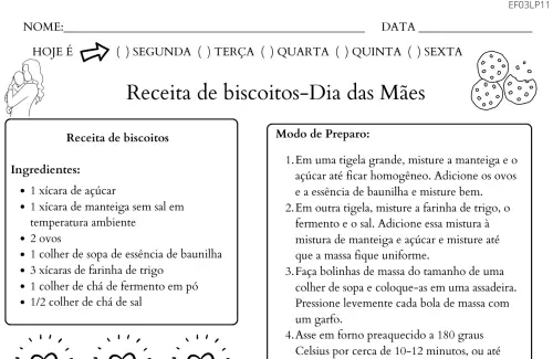 atividade 3º ano dia das mães receitas